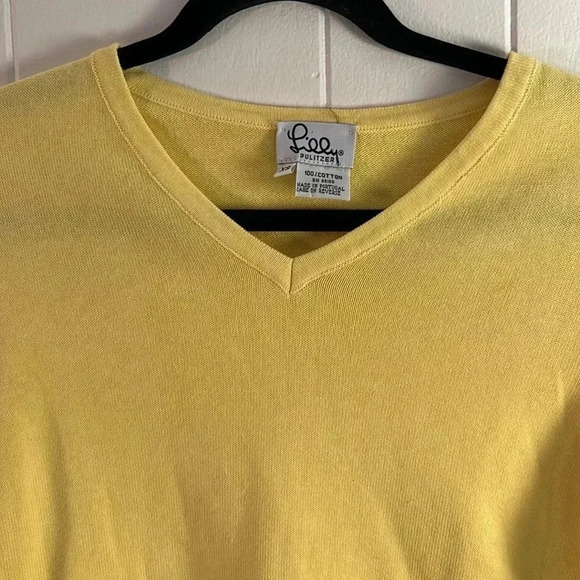 Lilly Pulitzer Vintage Yellow 100% Cotton V Neck Sweater size XS Natural Fibers - Picture 4 of 8